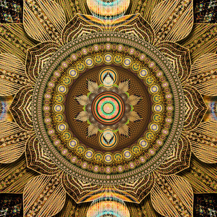 Radiant Autumn Leaves Mandala  Golden Sacred Geometry Wall Art