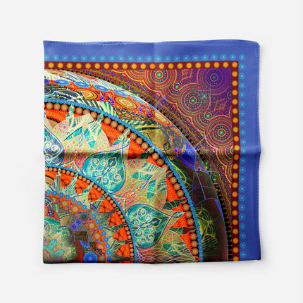 Mandala Silk Scarf, Boho Sacred Geometry Art Shawl, Teal Orange