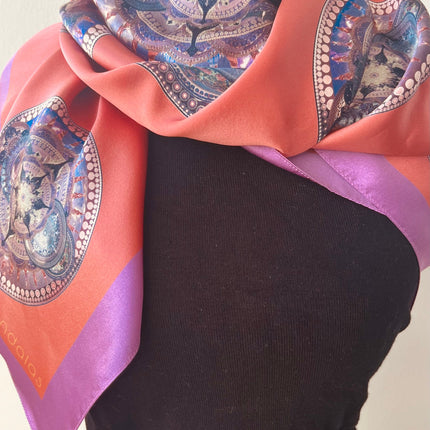 Boho Mandala Silk Scarf, Mandala Art Shawl, Limited Edition Italian Design Gift for Her