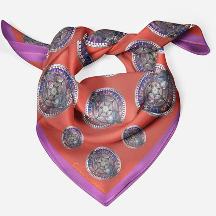 Boho Mandala Silk Scarf, Mandala Art Shawl, Limited Edition Italian Design Gift for Her