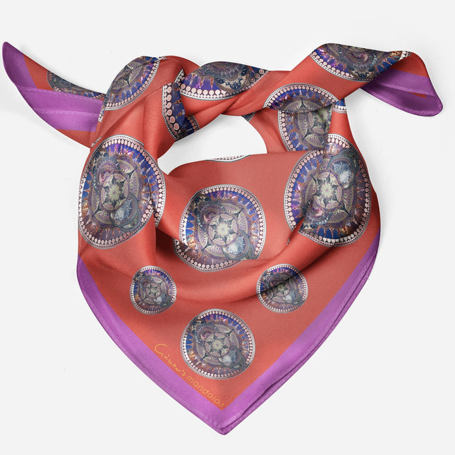 Boho Mandala Silk Scarf, Mandala Art Shawl, Limited Edition Italian Design Gift for Her