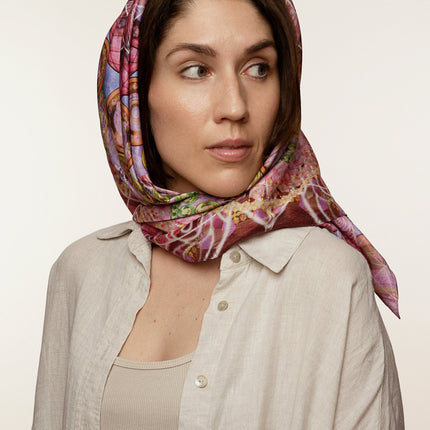 Pink Mandala Silk Scarf, Mandala Art Shawl, Limited Edition Italian Design Gift for Her