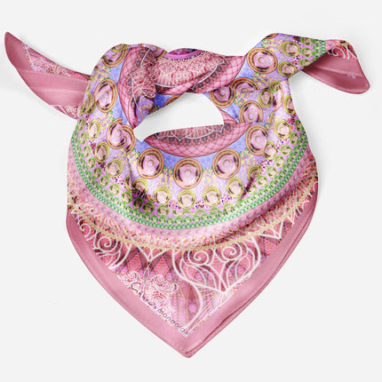 Pink Mandala Silk Scarf, Mandala Art Shawl, Limited Edition Italian Design Gift for Her