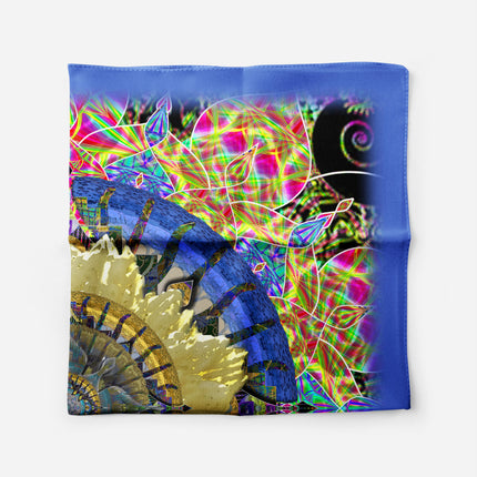 Cosmic Lotus Mandala Silk Scarf - Psychedelic Neon Art Italian Satin Square Luxury Designer Bohemian Accessory