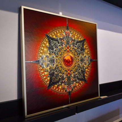 Red Gold Mandala Art Print  Sacred Geometry Sunburst Decor, Spiritual Decor
