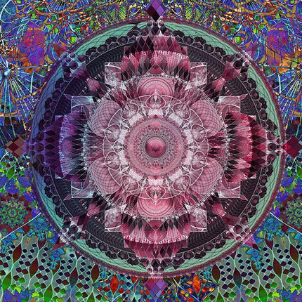 Pink Chakra Mandala Wall Art, Large Sacred Geometry Psychedelic Print, for Office, Living Room or Meditation Space