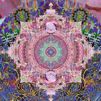 Pink Chakra Mandala Wall Art, Large Sacred Geometry Psychedelic Print, for Office, Living Room or Meditation Space