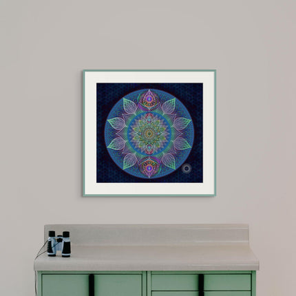 Blauer Mandala-Kunstdruck: Heilige Geometrie, Meditationsdekor