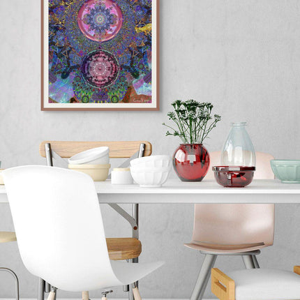 Pink Chakra Mandala Wall Art, Large Sacred Geometry Psychedelic Print, for Office, Living Room or Meditation Space
