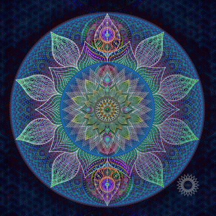 Blauer Mandala-Kunstdruck: Heilige Geometrie, Meditationsdekor