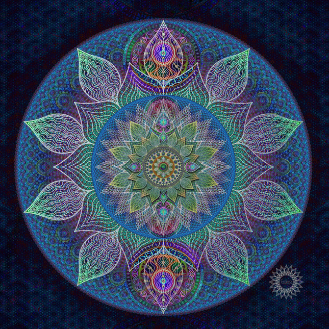 Blauer Mandala-Kunstdruck: Heilige Geometrie, Meditationsdekor