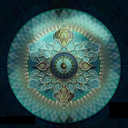 Jazbest – Türkiser Mandala-Kunstdruck, Heilige Geometrie, Boho-Wohnkultur