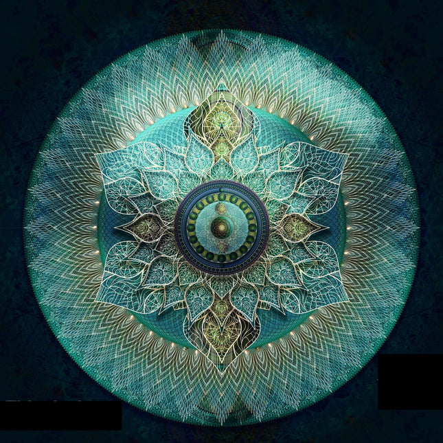 Jazbest – Türkiser Mandala-Kunstdruck, Heilige Geometrie, Boho-Wohnkultur