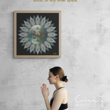 Teal Gold Mandala Wall Art, Sacred Geometry Lotus Print, Boho Meditation Decor