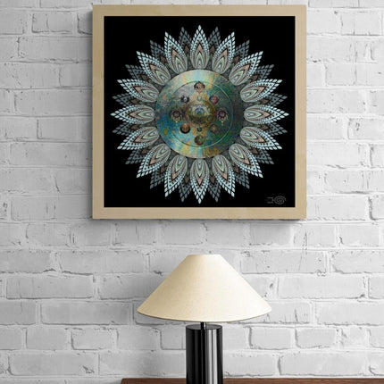 Teal Gold Mandala Wall Art, Sacred Geometry Lotus Print, Boho Meditation Decor
