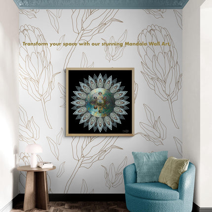 Teal Gold Mandala Wall Art, Sacred Geometry Lotus Print, Boho Meditation Decor