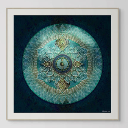 Jazbest – Türkiser Mandala-Kunstdruck, Heilige Geometrie, Boho-Wohnkultur