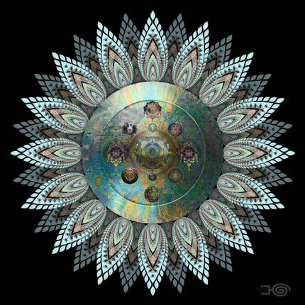 Teal Gold Mandala Wall Art, Sacred Geometry Lotus Print, Boho Meditation Decor