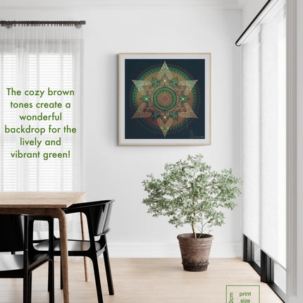 Emerald Gold Mandala Art Print, Sacred Geometry Wall Decor, Green Spiritual Home Art