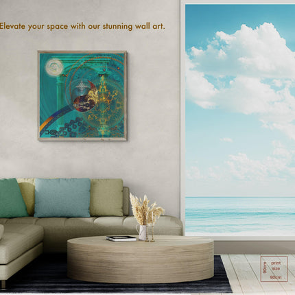 Atlantis Temple of Light  Turquoise & Gold Mandala Portal Sacred Geometry Wall Decor