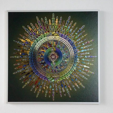 Leuchtender Mandala-Kunstdruck, Wanddekoration mit sakraler Geometrie, spiritueller abstrakter Wohnakzent