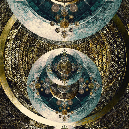 Cosmic Mandala Art Print: Teal Gold Sacred Geometry Wall Art (Vertical/Horizontal)