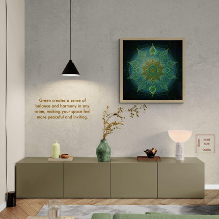Green Mandala Art Print: Sacred Geometry, Spiritual Decor