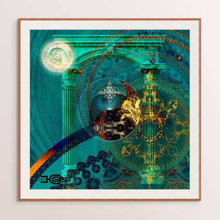 Atlantis Temple of Light  Turquoise & Gold Mandala Portal Sacred Geometry Wall Decor