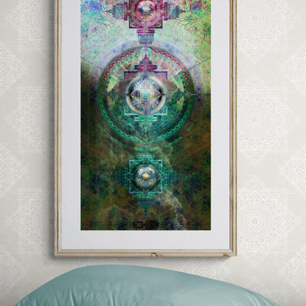 Zen Fusion Mandala Kunstdruck, Heilige Geometrie Wanddeko, Sri Yantra Inspirierte Spirituelle Kunst