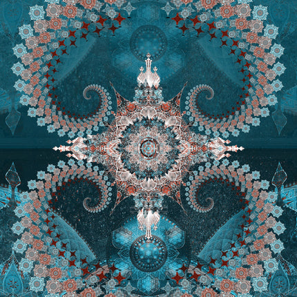 Nijananda Mandala Art Print, Teal Turquoise Sacred Geometry Wall Art, Boho Spiritual Home Decor