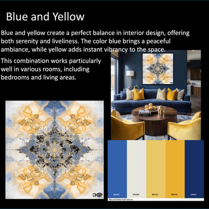 Blue Gold Mandala Wall Art, Large Sacred Geometry Boho Print, for Hotel Lobby, Office or Meditation Room-Excelsis