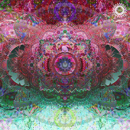 Visionary Mandala Art Print: Sacred Geometry, Psychedelic Boho Wall Art, Pink Green Meditation Decor