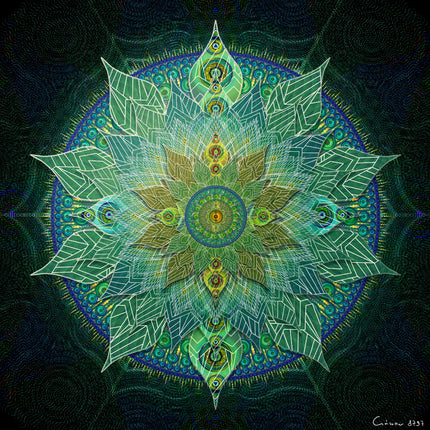 Green Mandala Art Print: Sacred Geometry, Spiritual Decor