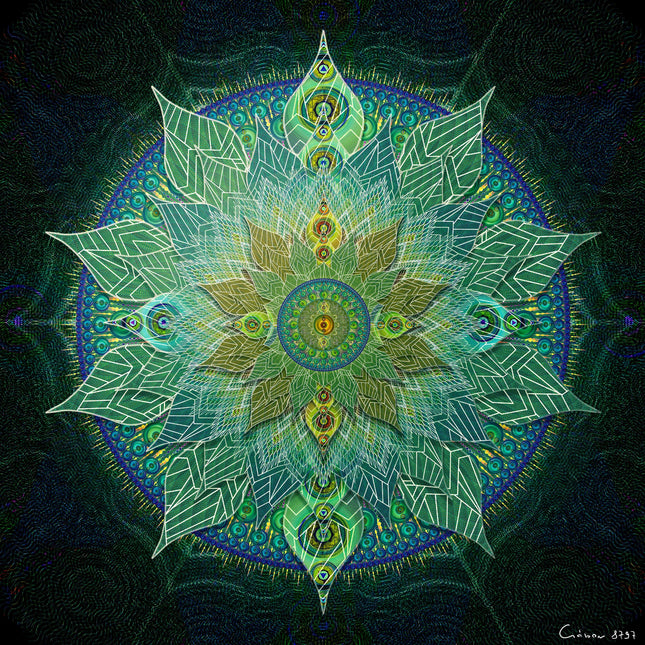 Green Mandala Art Print: Sacred Geometry, Spiritual Decor