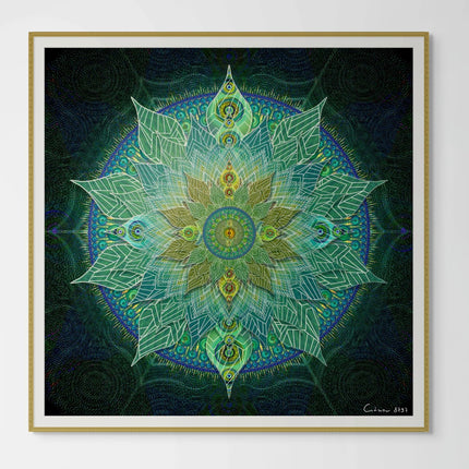 Green Mandala Art Print: Sacred Geometry, Spiritual Decor