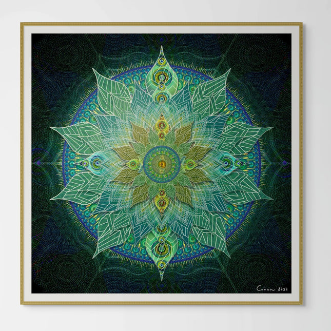 Green Mandala Wall Art, Large Sacred Geometry Spiritual Print, for Office, Living Room or Meditation Space
