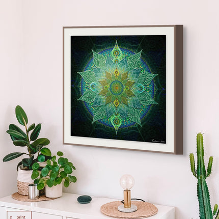Green Mandala Art Print: Sacred Geometry, Spiritual Decor