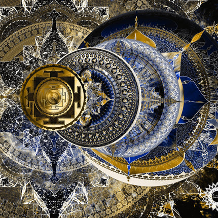 Royal Blue Gold Spiritual Wall Art Print , Large Sacred Geometry Celestial Print, for Yoga Studio, Office or Living Room