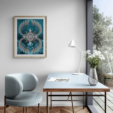 Nijananda Mandala Art Print, Teal Turquoise Sacred Geometry Wall Art, Boho Spiritual Home Decor