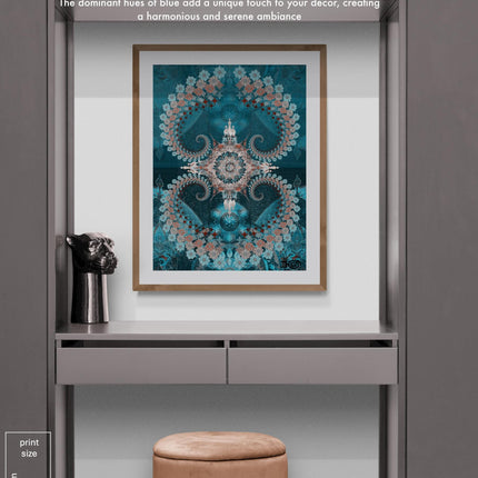 Nijananda Mandala Art Print, Teal Turquoise Sacred Geometry Wall Art, Boho Spiritual Home Decor