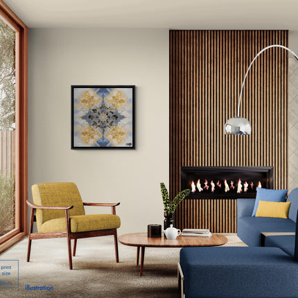 Blue Gold Mandala Wall Art, Large Sacred Geometry Boho Print, for Hotel Lobby, Office or Meditation Room-Excelsis
