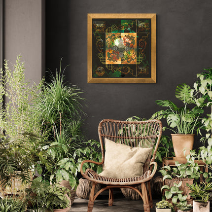 Architectural Mandala Wall Art Print  Green Gold Geometric Home Decor Poster
