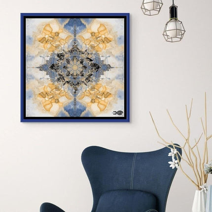 Blue Gold Mandala Wall Art, Large Sacred Geometry Boho Print, for Hotel Lobby, Office or Meditation Room-Excelsis