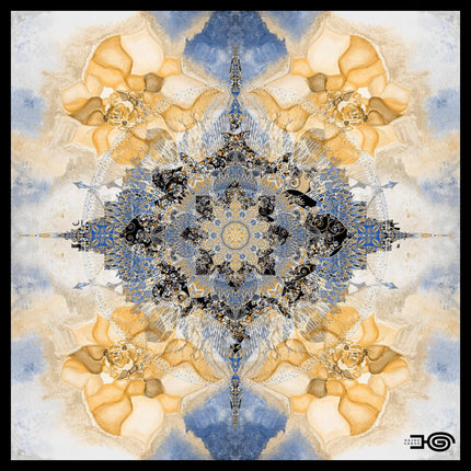 Blue Gold Mandala Wall Art, Large Sacred Geometry Boho Print, for Hotel Lobby, Office or Meditation Room-Excelsis