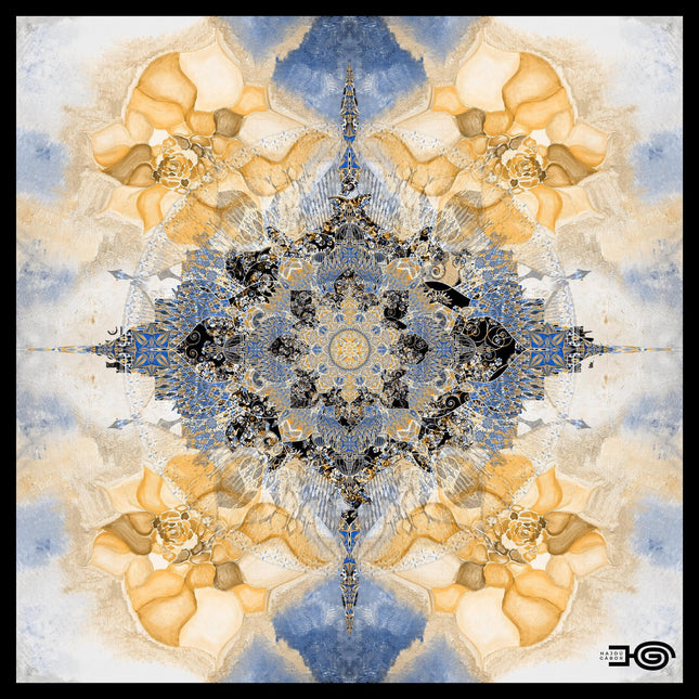 Blue Gold Mandala Wall Art, Large Sacred Geometry Boho Print, for Hotel Lobby, Office or Meditation Room-Excelsis