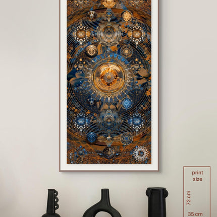 Bronze-Blue Mandala Art Print: Celestial Mandala Constellations  Sacred Geometry Wall Art