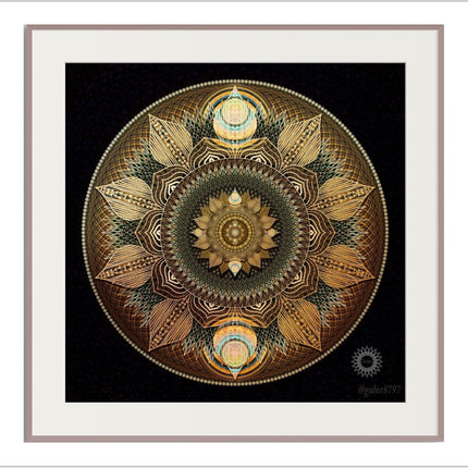 Radiant Autumn Leaves Mandala  Golden Sacred Geometry Wall Art