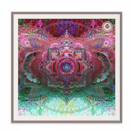 Visionary Mandala Art Print: Sacred Geometry, Psychedelic Boho Wall Art, Pink Green Meditation Decor