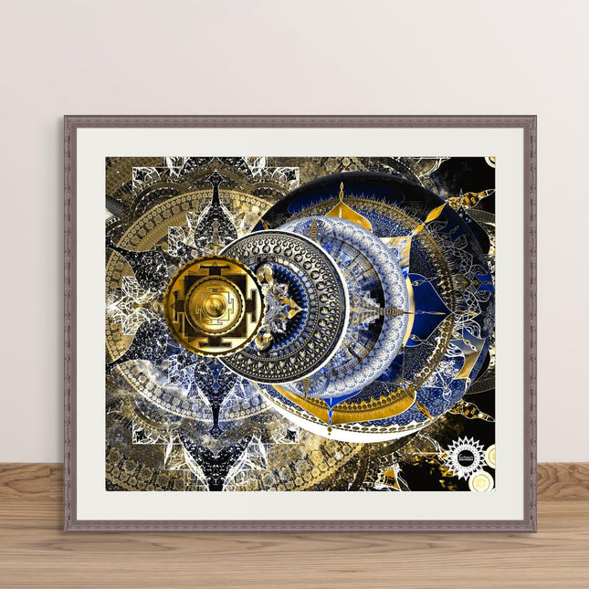 Royal Blue Gold Spiritual Wall Art Print , Large Sacred Geometry Celestial Print, for Yoga Studio, Office or Living Room