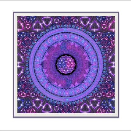Electro Cosmic Mandala Print Neon Purple Blue Sacred Geometry Wall Art